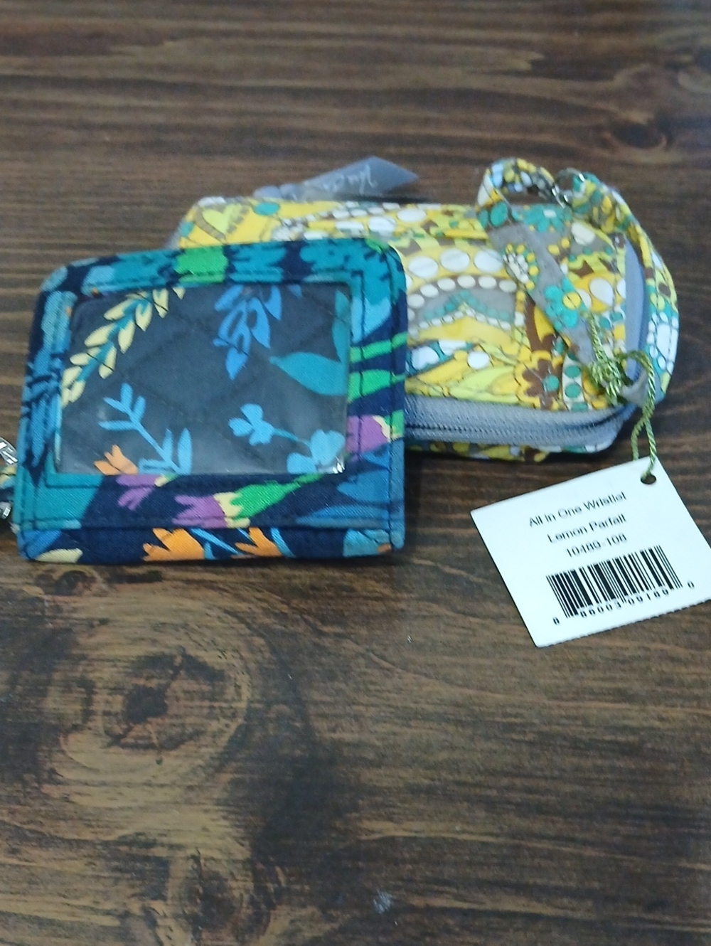 Vera Bradley Quilted Wristlet and Card Case in Yellow Multi &Teal Floral Set Of2